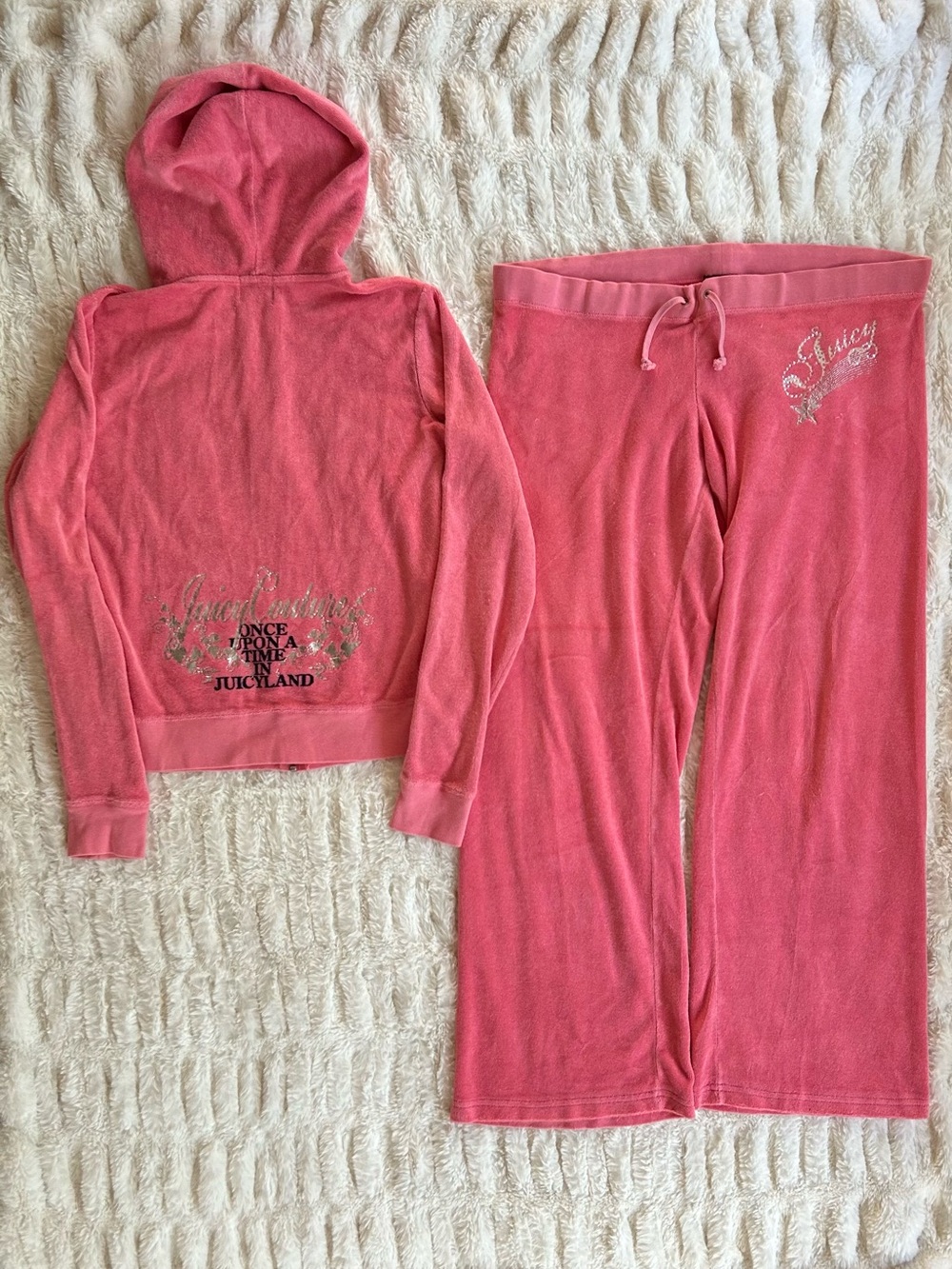 Y2K Vintage Juicy Couture Velour Tracksuit Set Made in USA Watermelon Pink L
